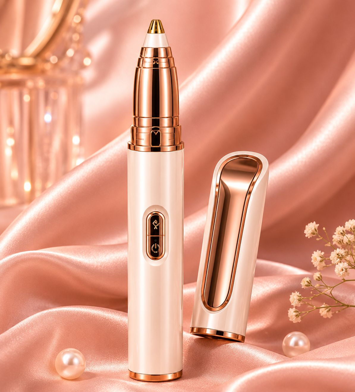 VELOUR Precision Trimmer on silk with rose gold detailing
